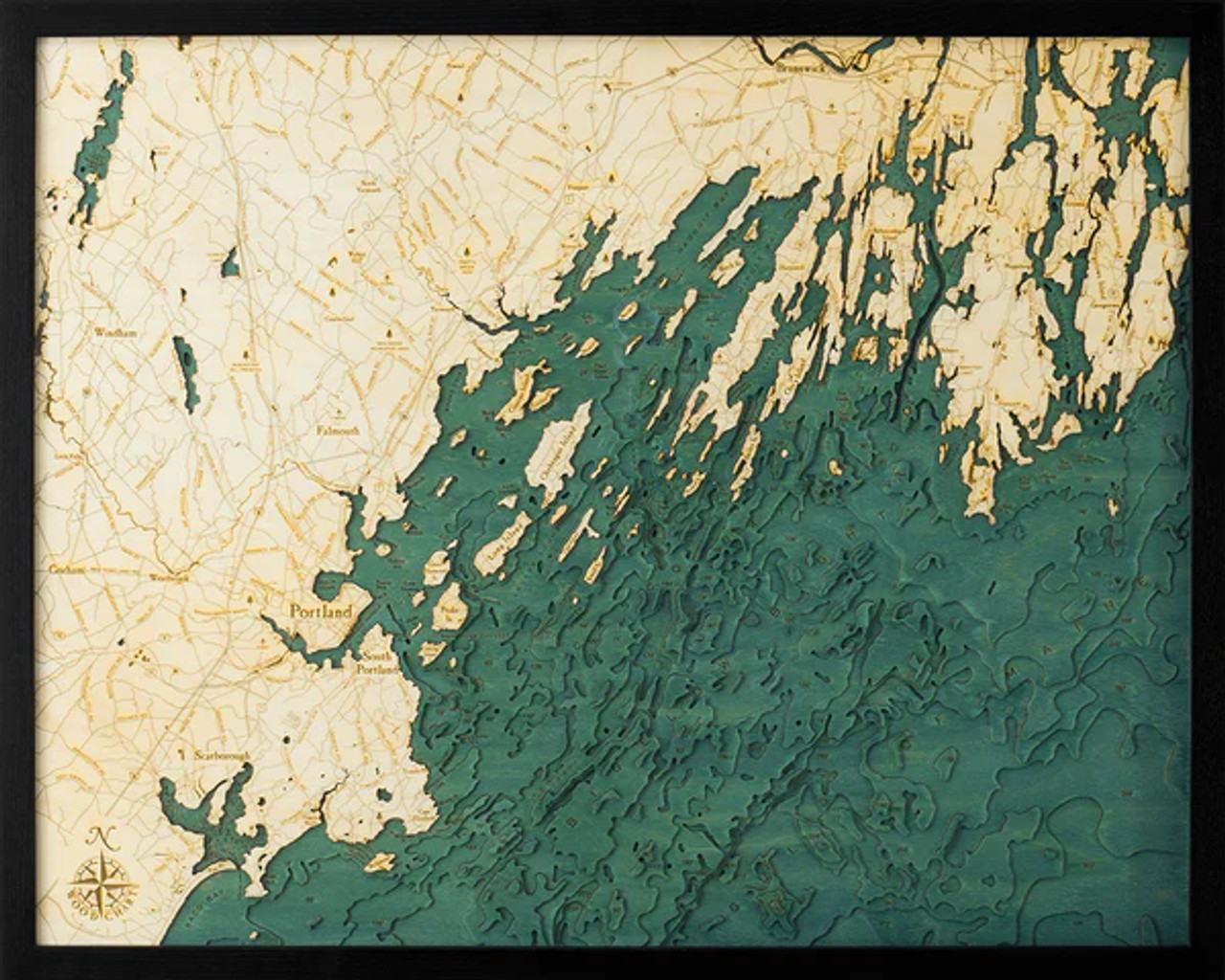 Portland, Maine - 3D Nautical Wood Chart