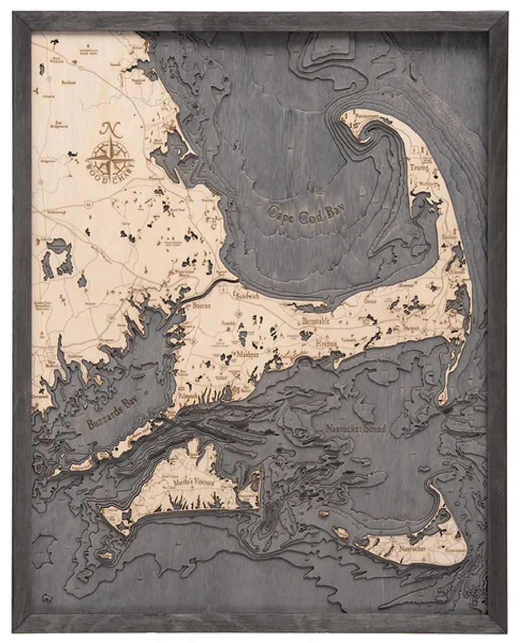 Cape Cod, Massachusetts, Large  - 3D Nautical Wood Chart