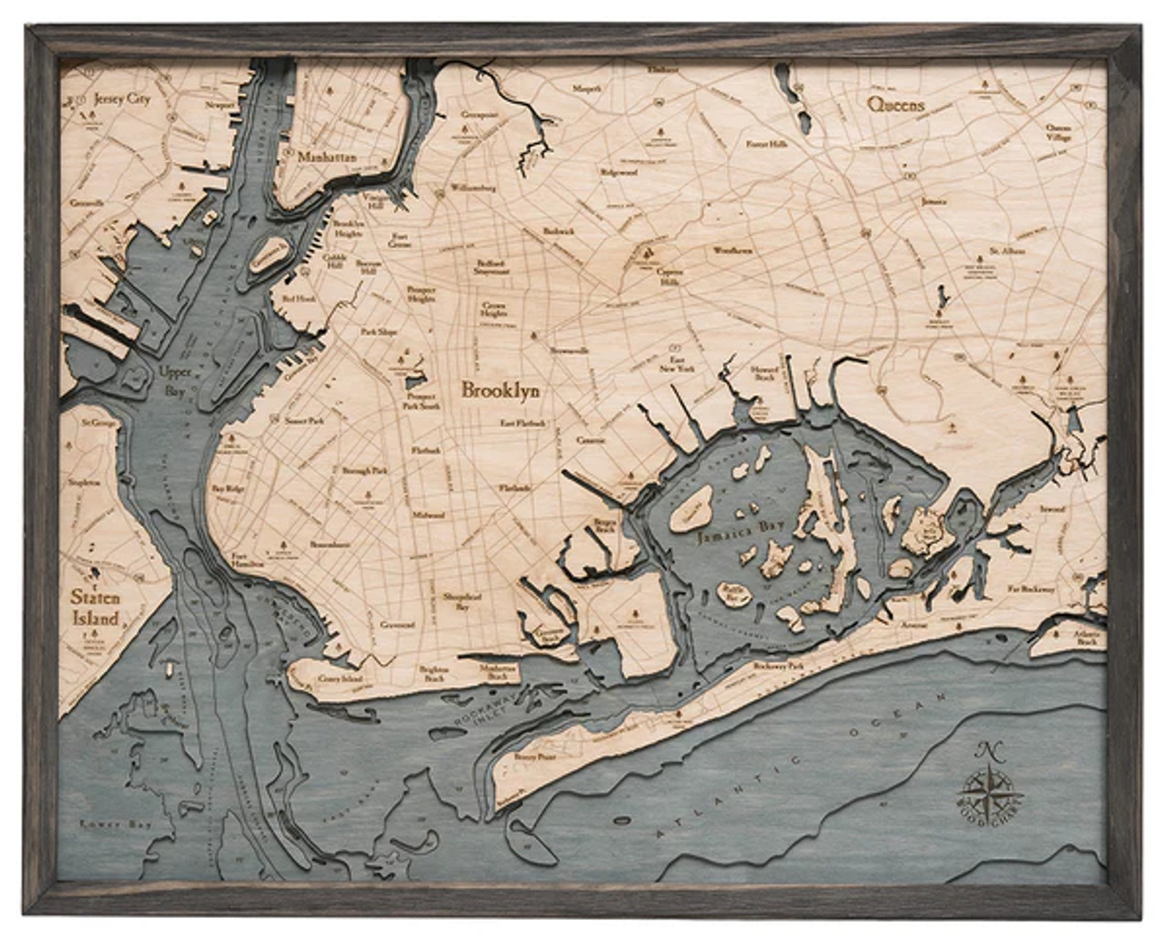 Brooklyn, New York - 3D Nautical Wood Chart