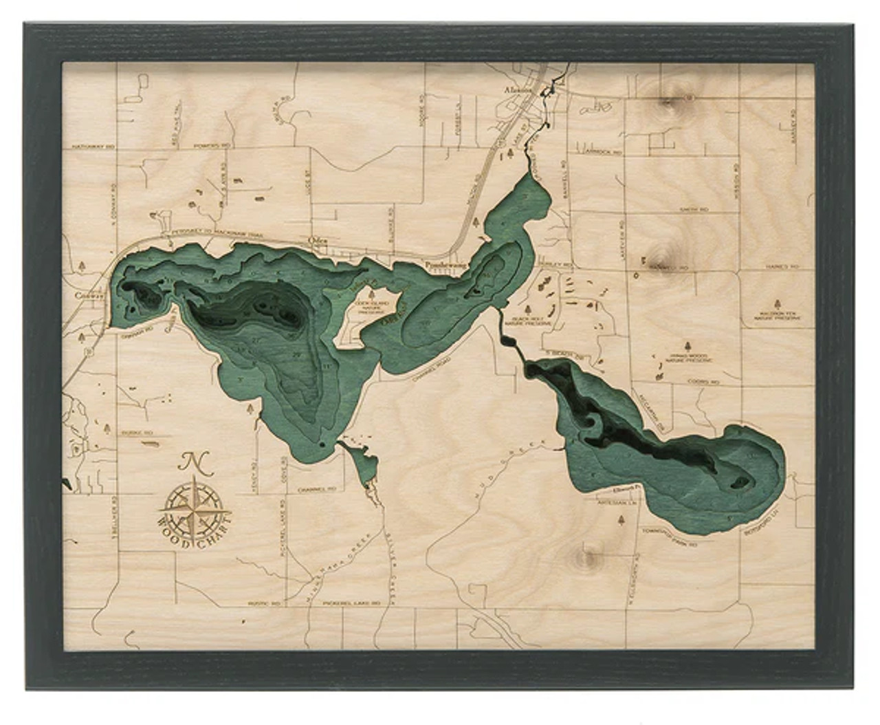 Crooked Lake, Michigan - 3D Nautical Wood Chart