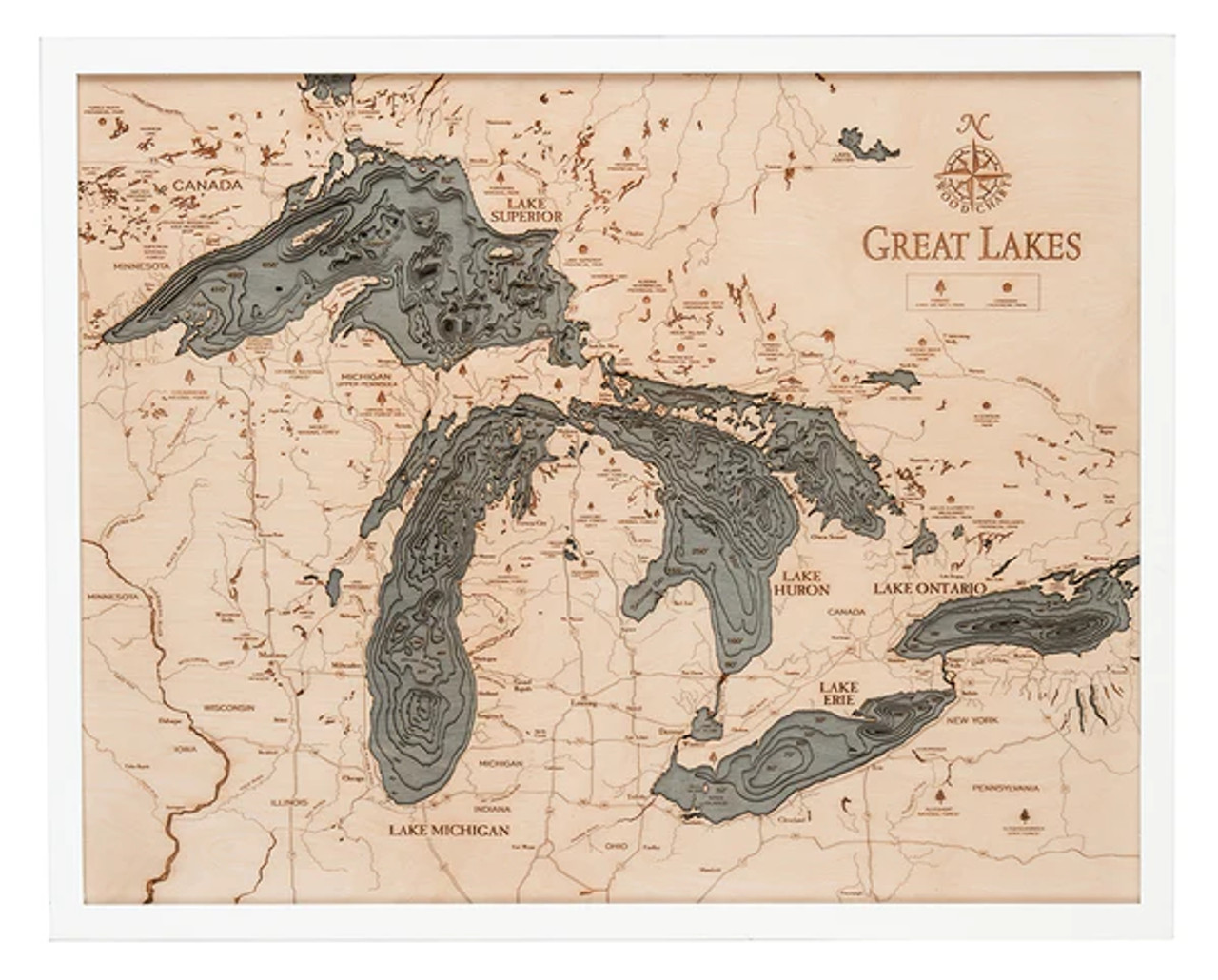 Great Lakes, Large - 3D Nautical Wood Chart