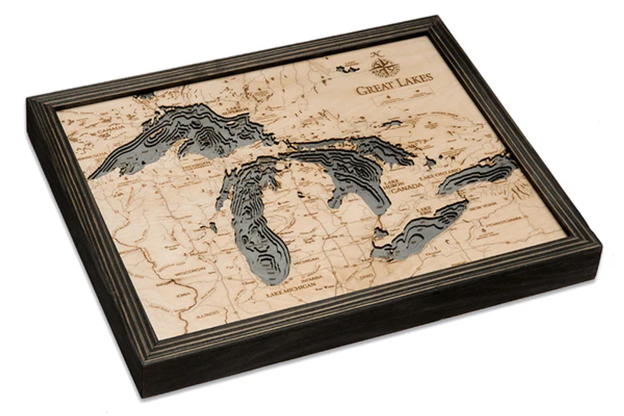 Great Lakes, Small - 3D Nautical Wood Chart