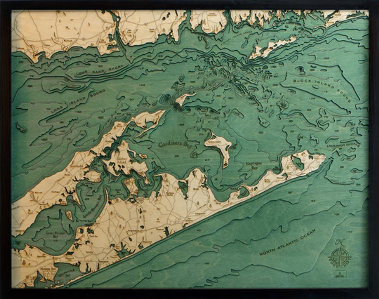 Hamptons / East Long Island Sound - 3D Nautical Wood Chart