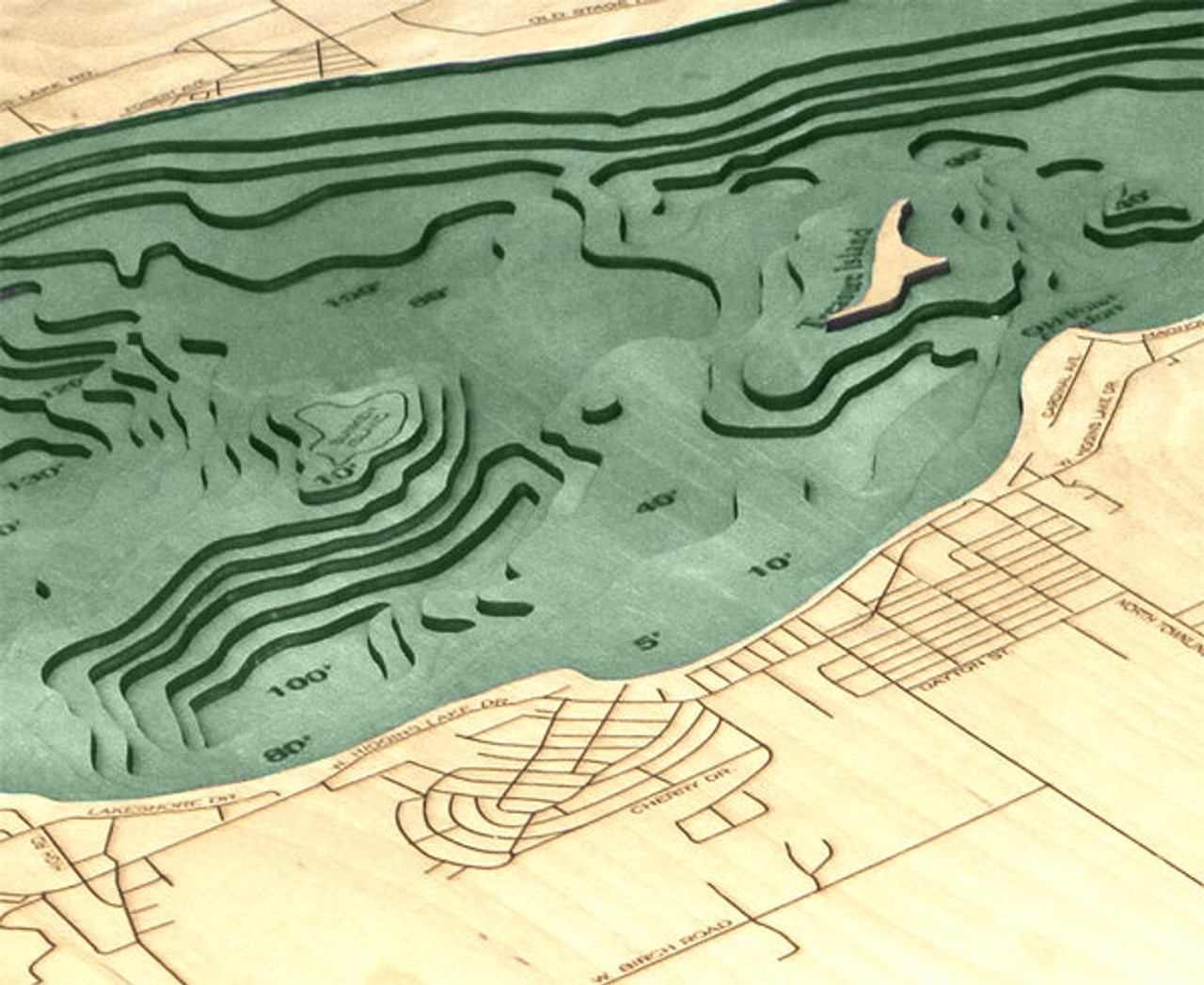 Higgins Lake, Michigan - 3D Nautical Wood Chart