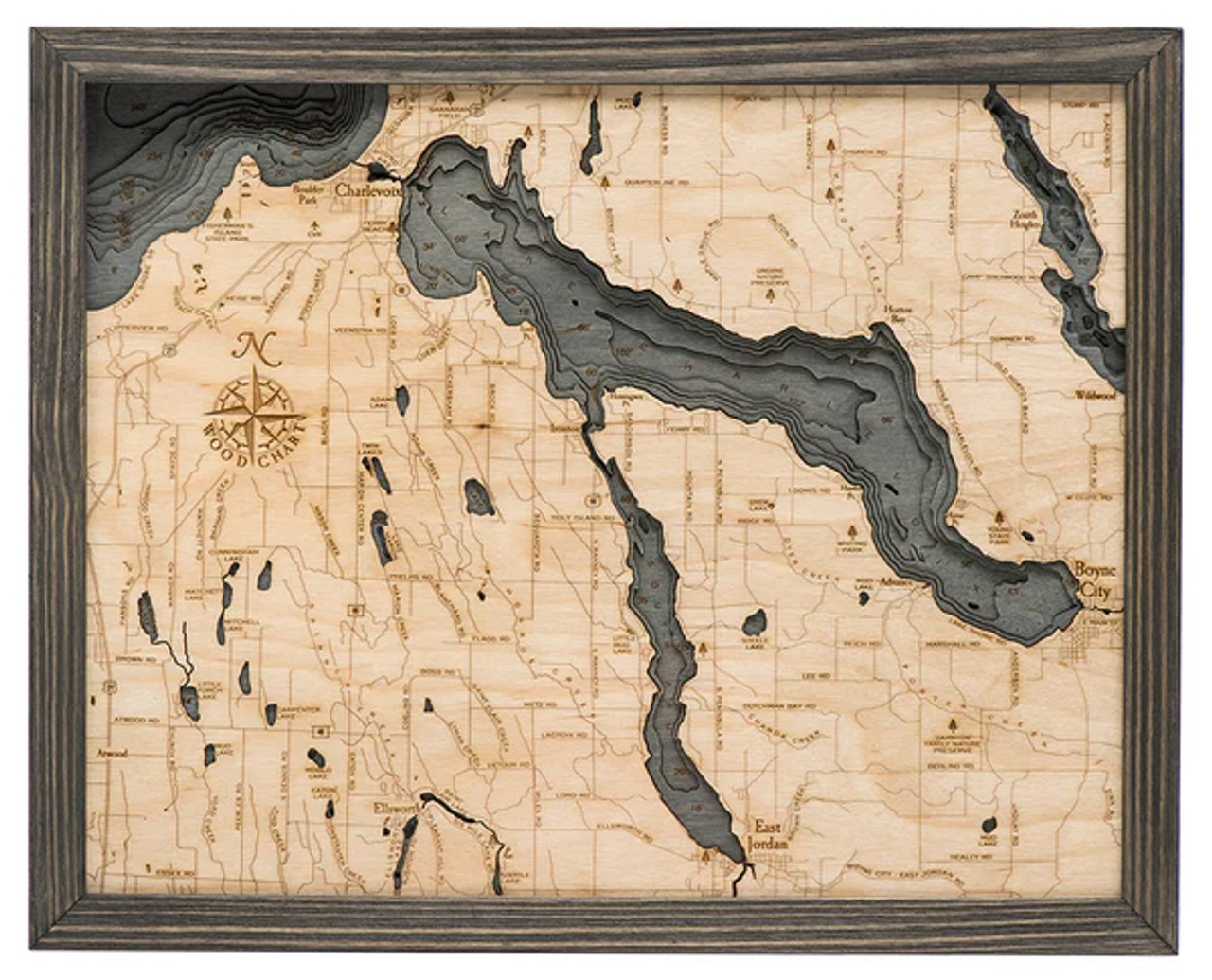 Lake Charlevoix, Michigan - 3D Nautical Wood Chart