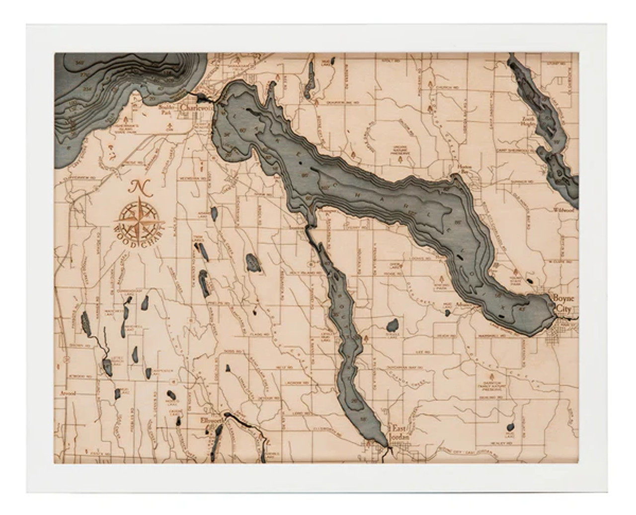 Lake Charlevoix, Michigan - 3D Nautical Wood Chart