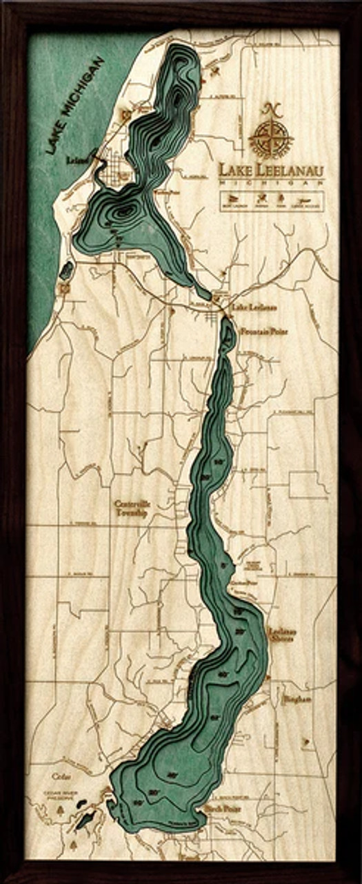 Lake Leelanau, Michigan - 3D Nautical Wood Chart