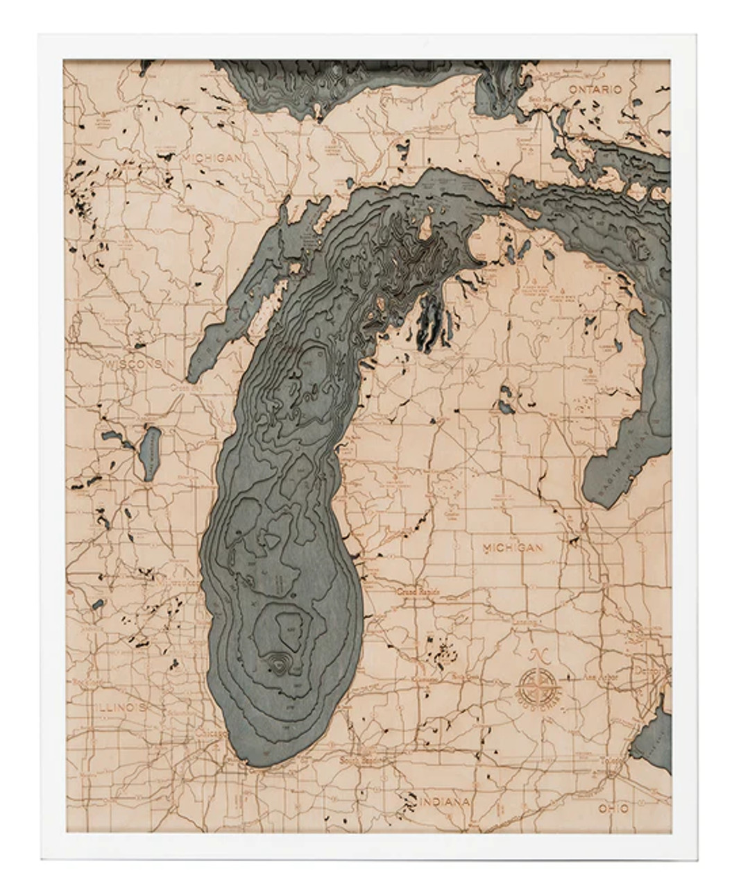 Lake Michigan, Large 3D Nautical Wood Chart