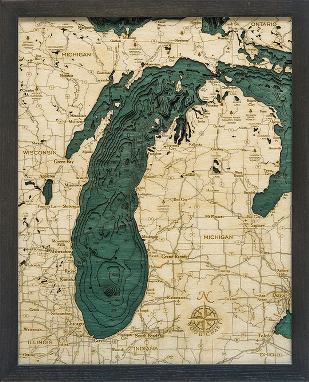 Lake Michigan, Small - 3D Nautical Wood Chart