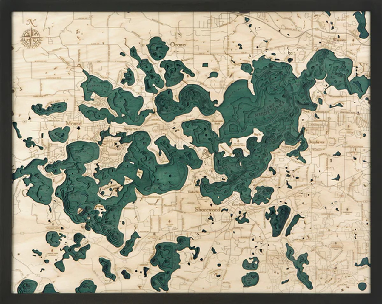 Lake Minnetonka, Minnesota - 3D Nautical Wood Chart