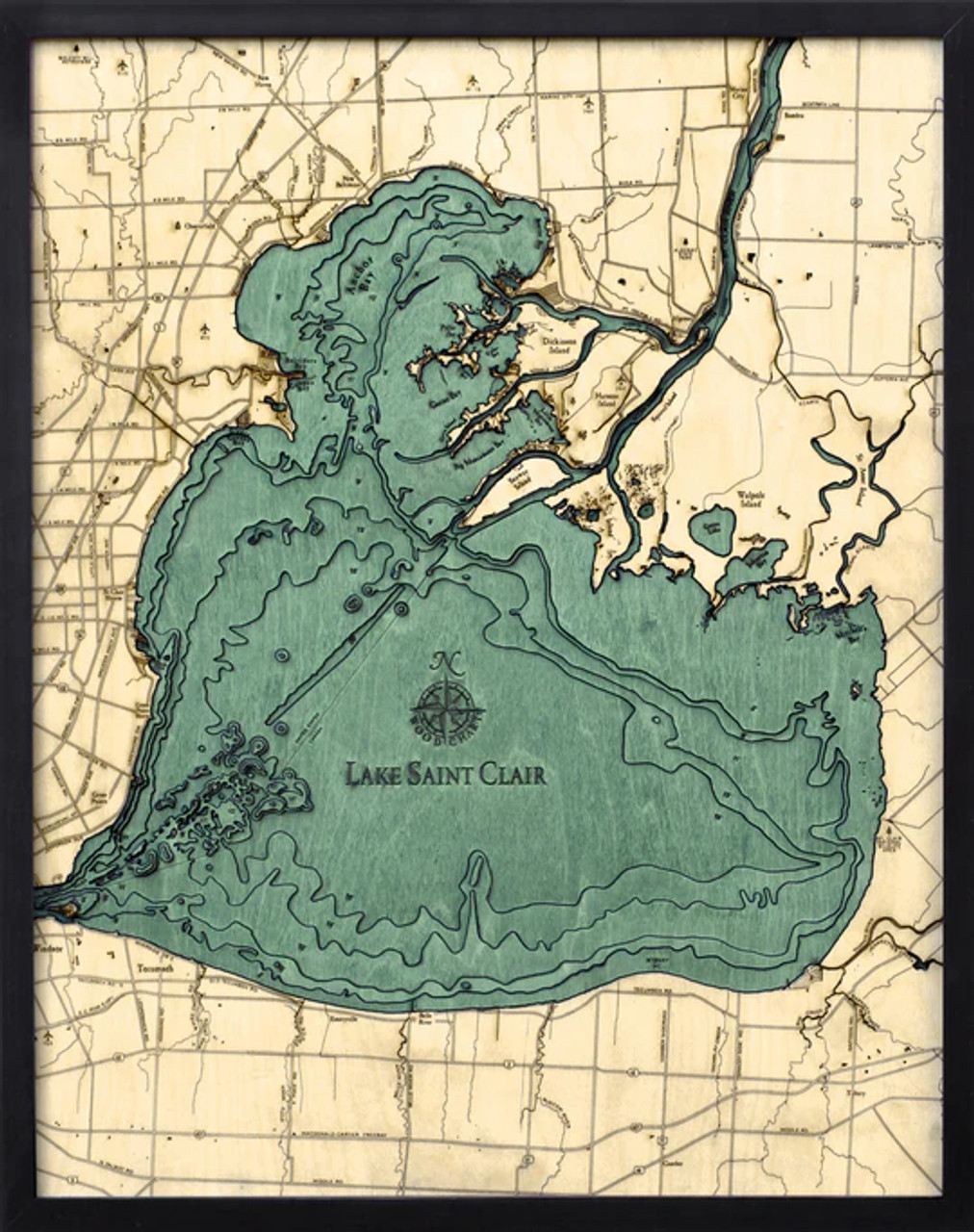 Lake St. Clair, Michigan - 3D Nautical Wood Chart