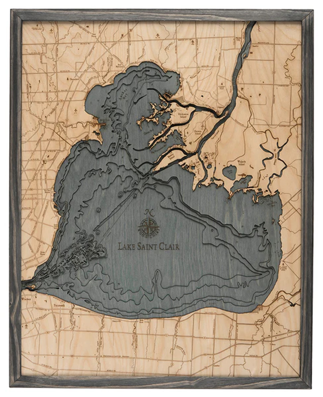 Lake St. Clair, Michigan - 3D Nautical Wood Chart