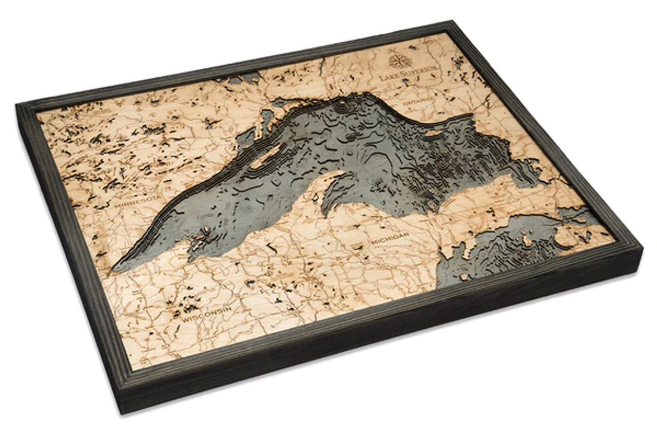 Lake Superior, Michigan - 3D Nautical Wood Chart