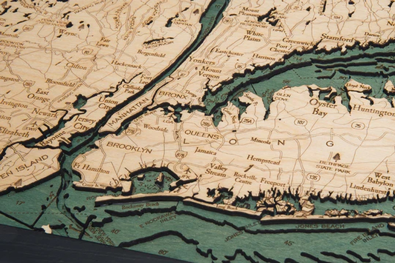 Long Island Sound -  3D Nautical Wood Chart