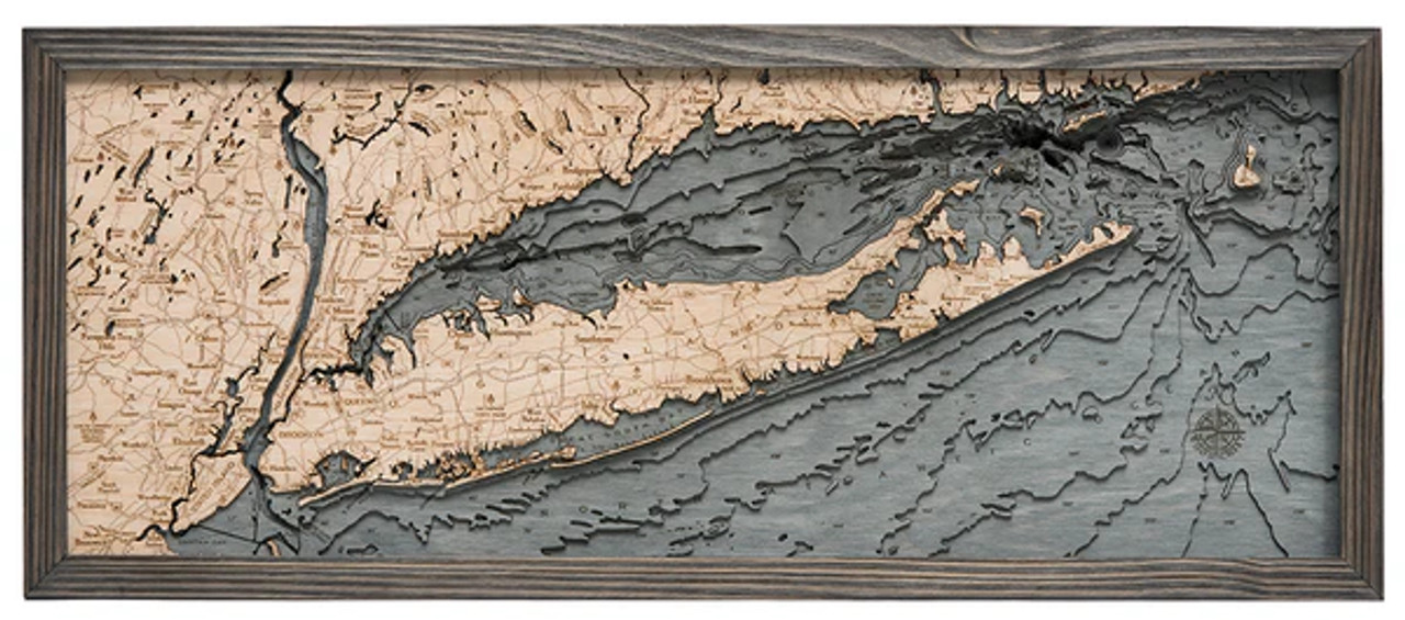 Long Island Sound -  3D Nautical Wood Chart