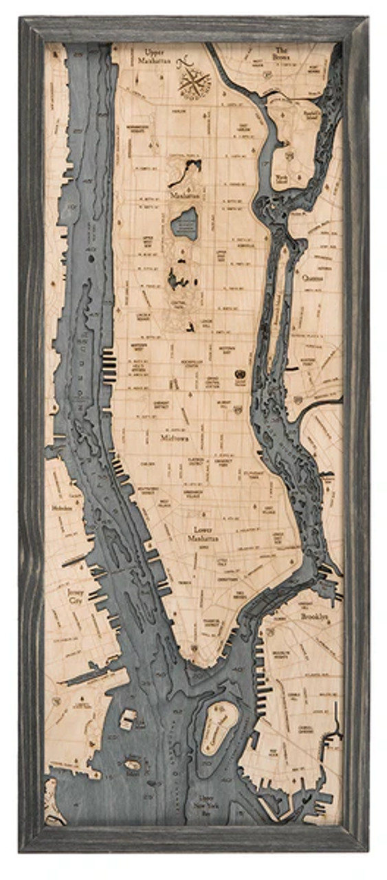 Manhattan, New York -  3D Nautical Wood Chart