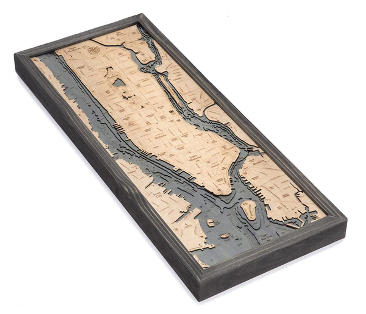 Manhattan, New York -  3D Nautical Wood Chart