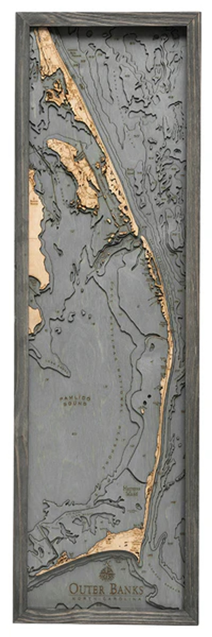 Outer Banks, North Carolina - 3D Nautical Wood Chart