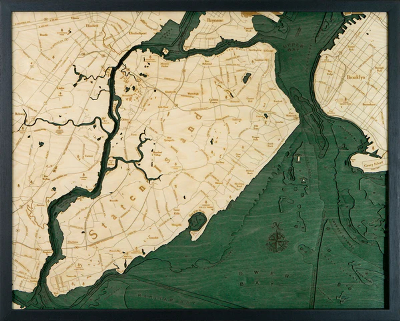 Staten Island, New York - 3D Nautical Wood Chart