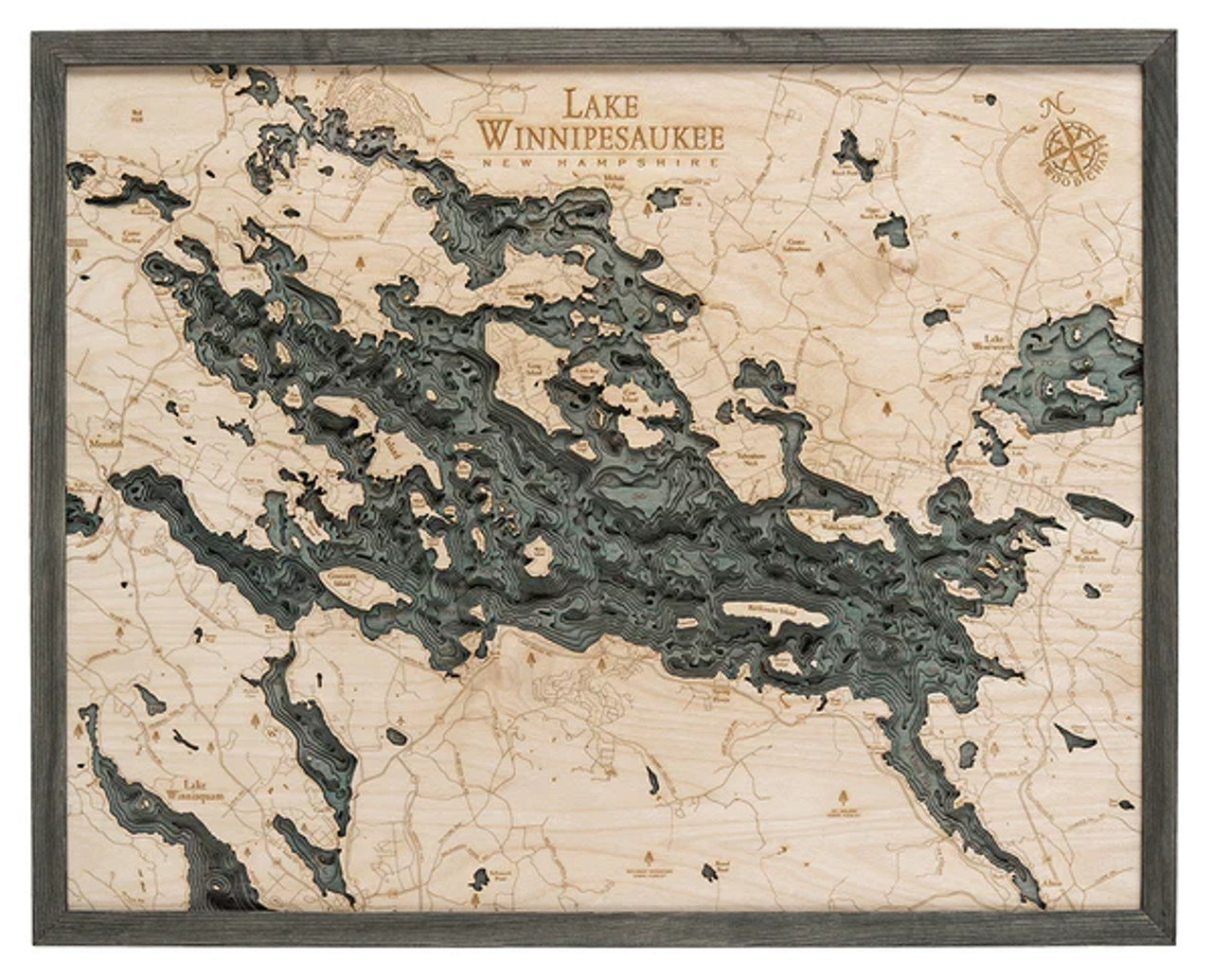 Lake Winnipesaukee, New Hampshire - 3D Nautical Wood Chart