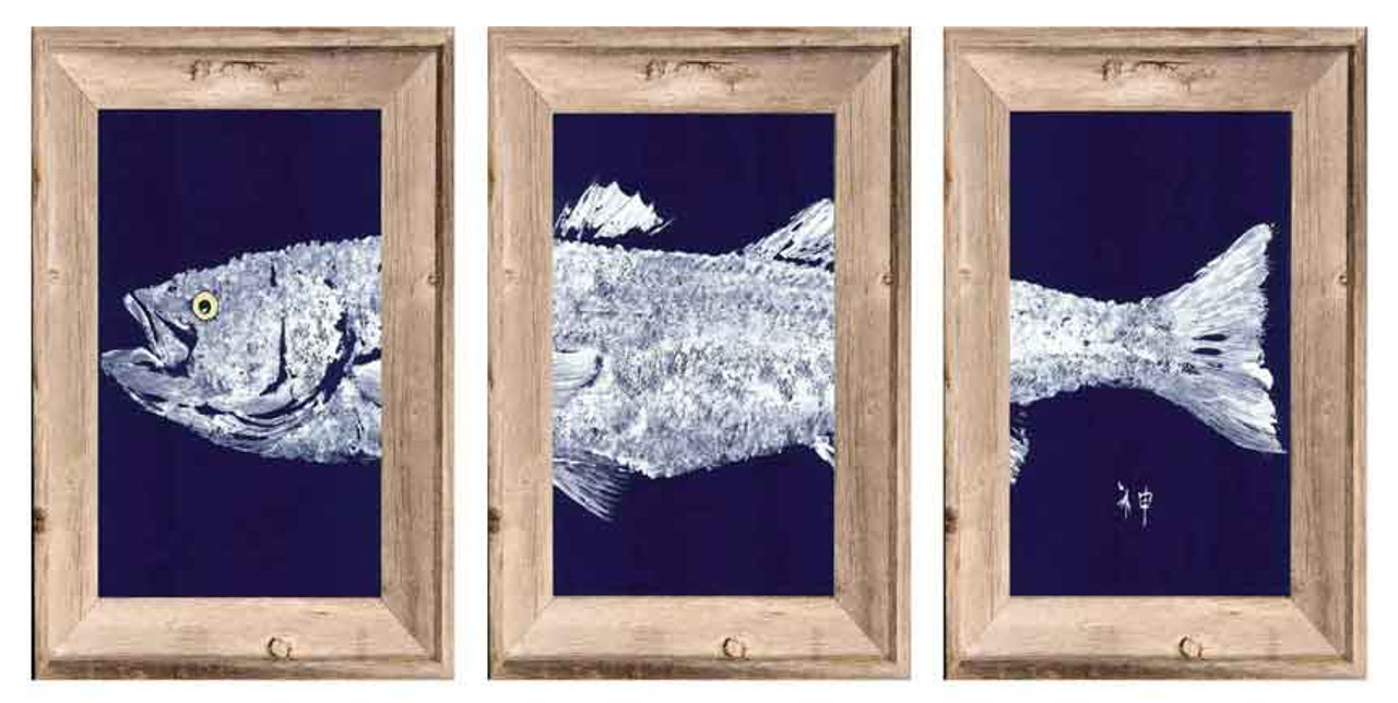 Pearl White on Navy Triplicate Striper Print with Frame