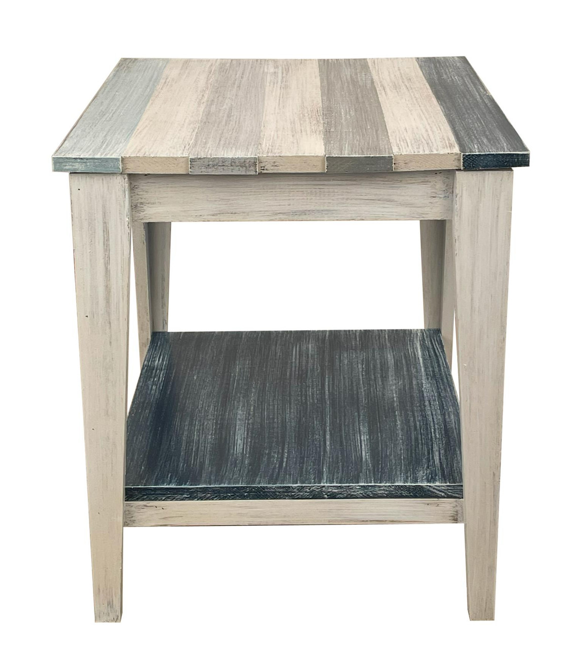 NAUTICAL STRIPE ALL WOOD END TABLE - 21" 