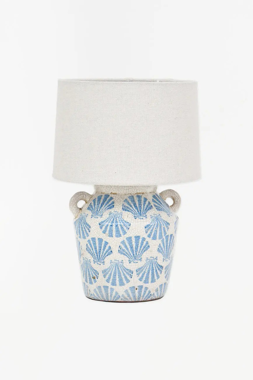 Crackled Shell Lamp - Ceramic - Cream & Blue - 12.5