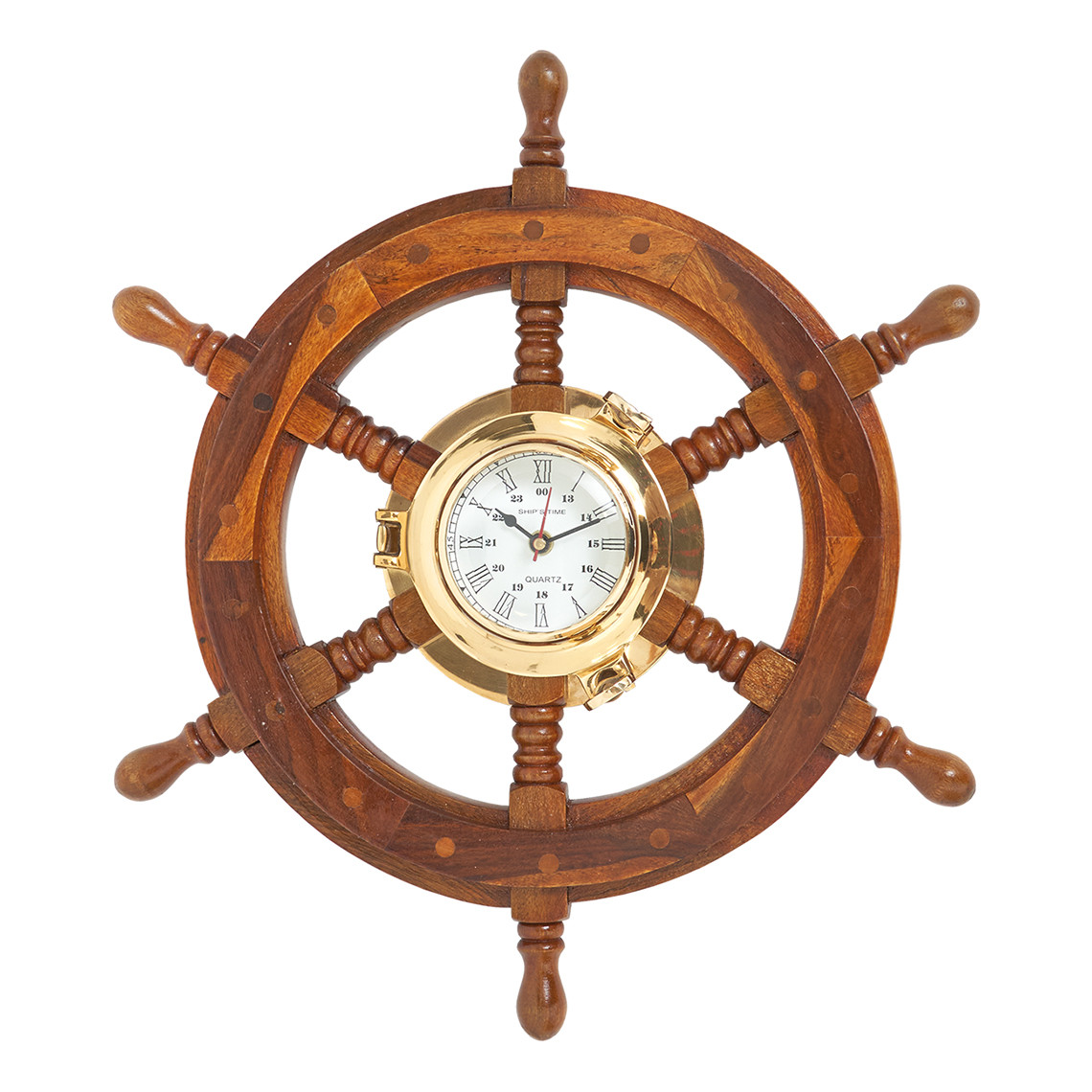 Ship's Wheel Solid Brass Clock - 17.7