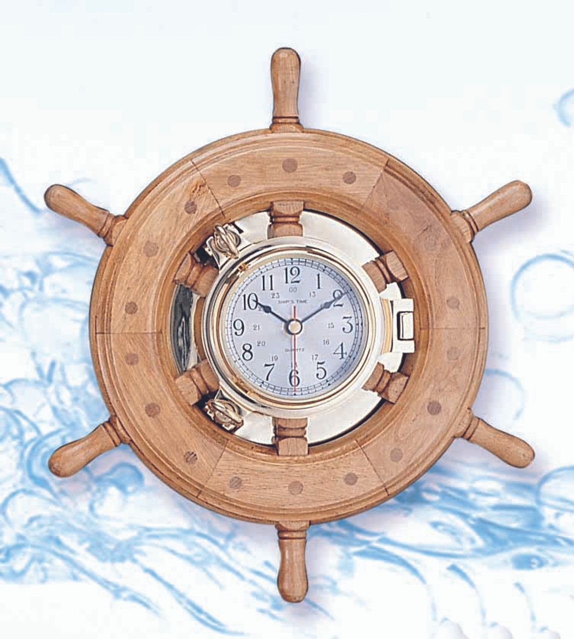 Porthole Clock in Nautical Ship Wheel - Wide Rim