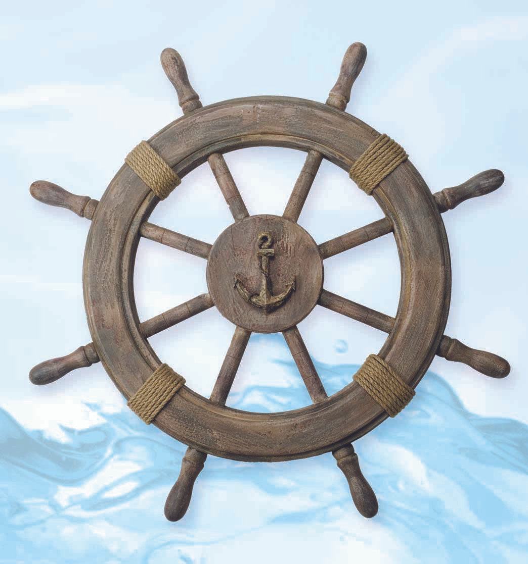 Nautical Ship Wheel Decor Antique Finish 24"