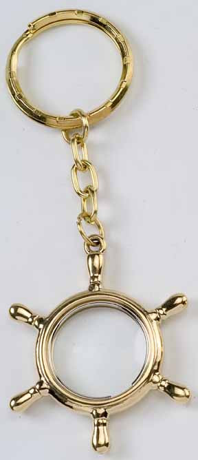 Brass Key Chain Ship Wheel with Magnifying Glass