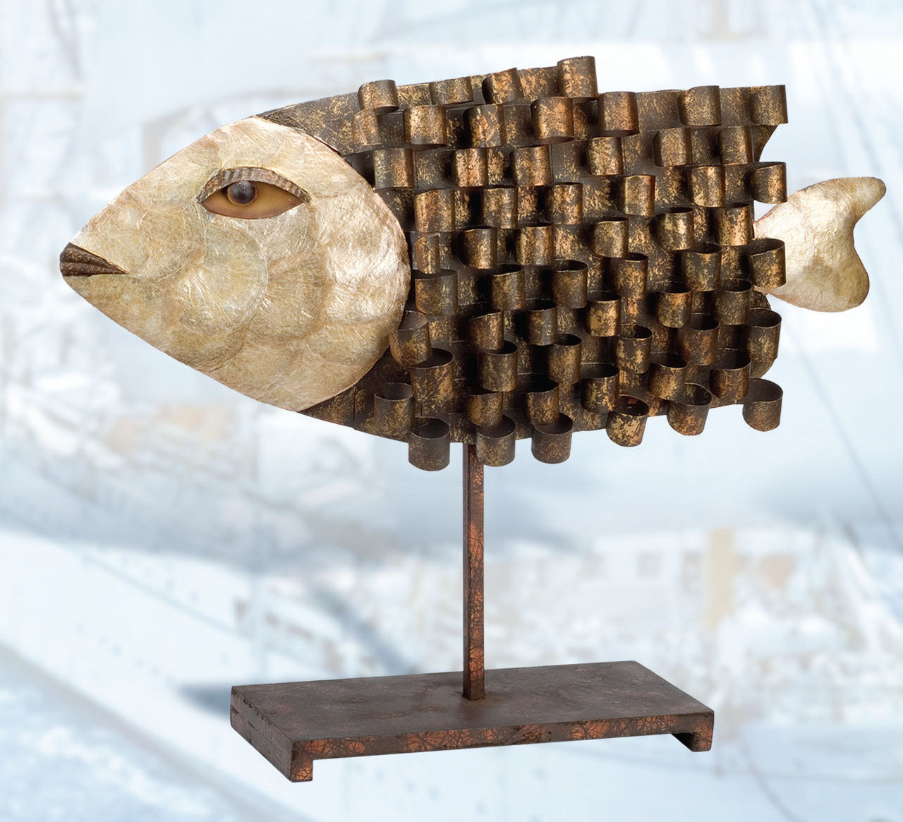 Metal Bronzed Fish on a Stand