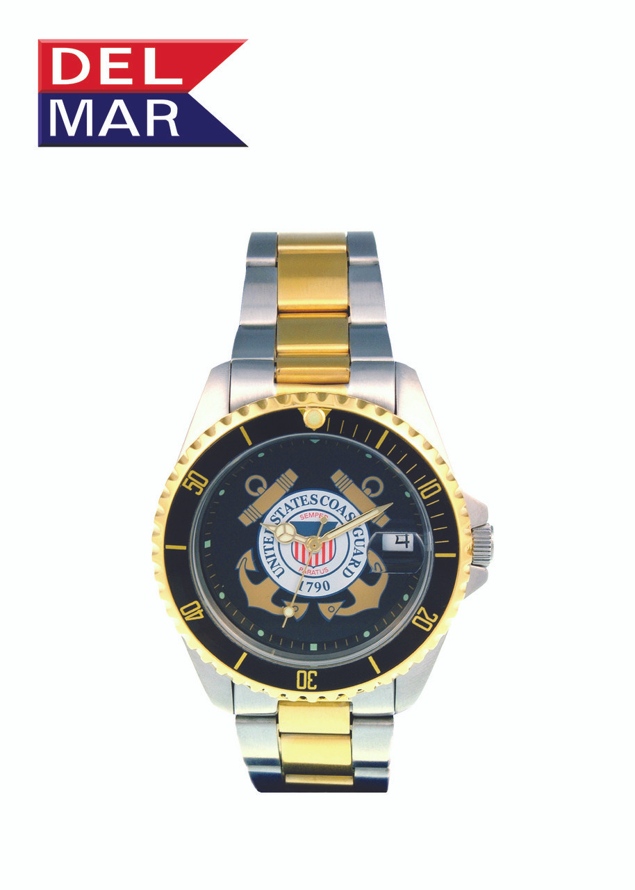 Del Mar Men's 200M Stainless Steel Military Sport Dive Watch - U. S. Coast Guard - Two Tone