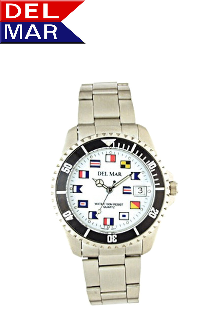 Del Mar Men's 200M Stainless Steel Classic Dive Watch with Nautical Flag Dial