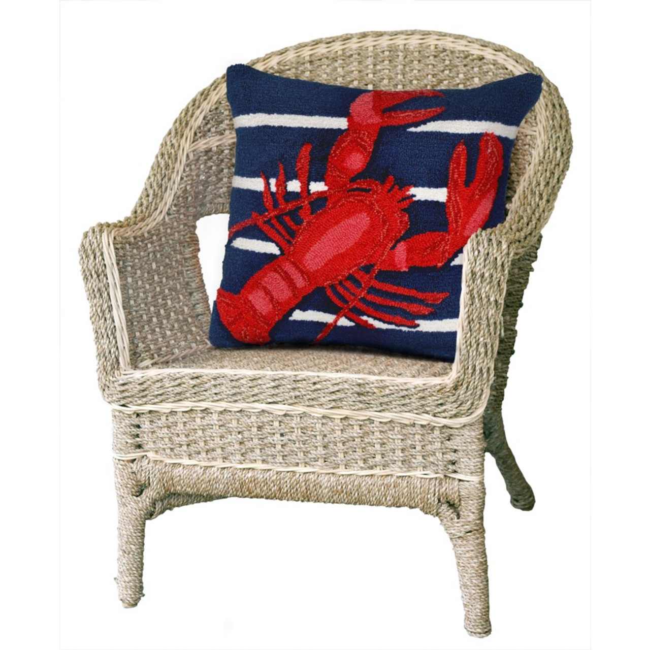Frontporch Navy Lobster on Stripes Indoor/Outdoor Throw Pillow - Lifestyle 2