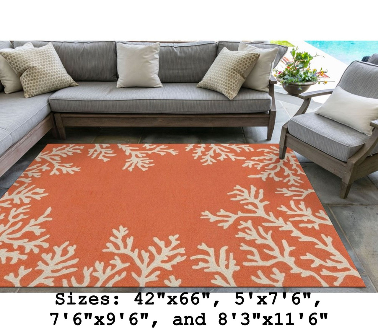 Capri Coral Border Indoor/Outdoor Rug -  Coral - Large Rectangle Lifestyle
Available in 11 Sizes
