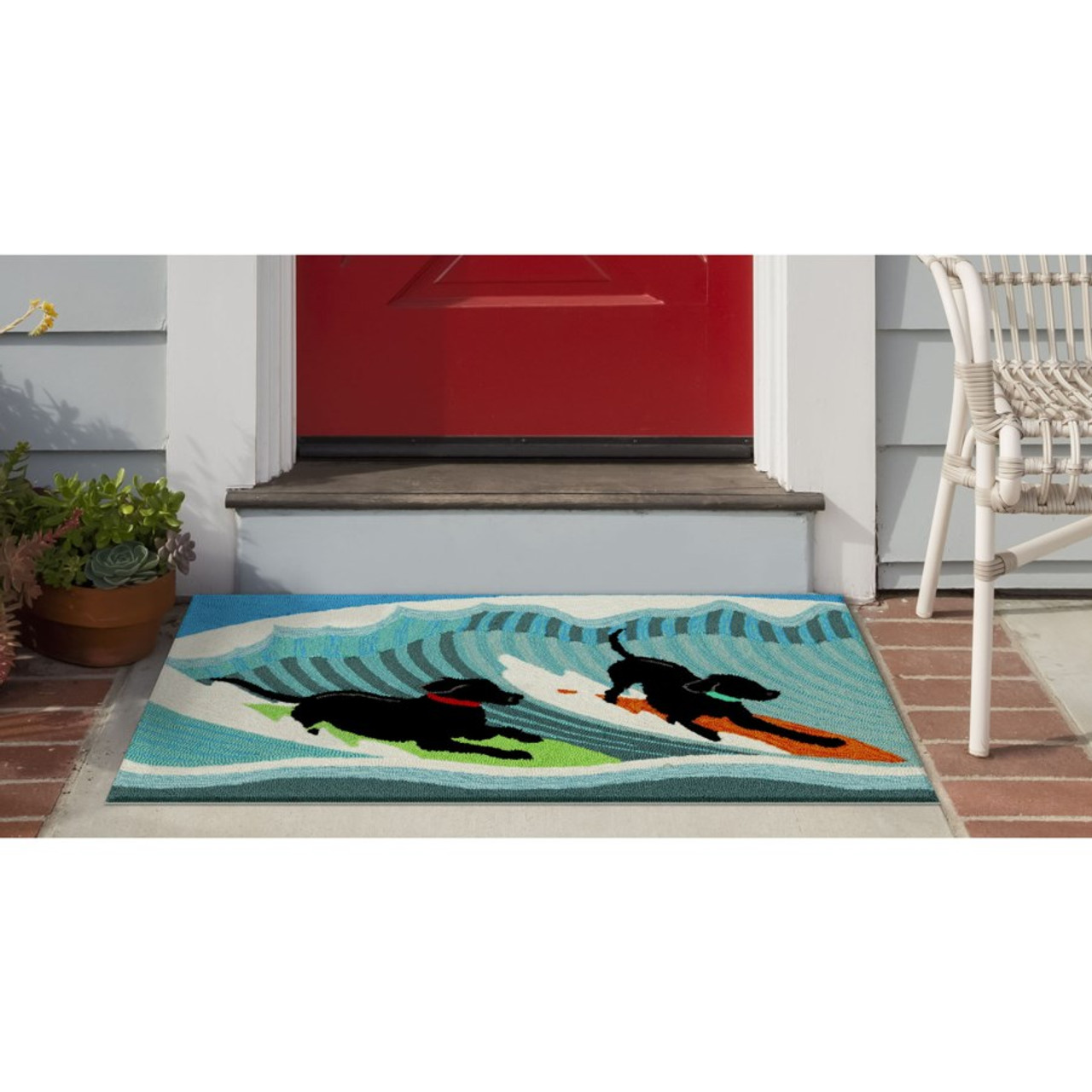 Surfing Dogs Indoor/Outdoor Rug  -  Small Rectangle Lifestyle