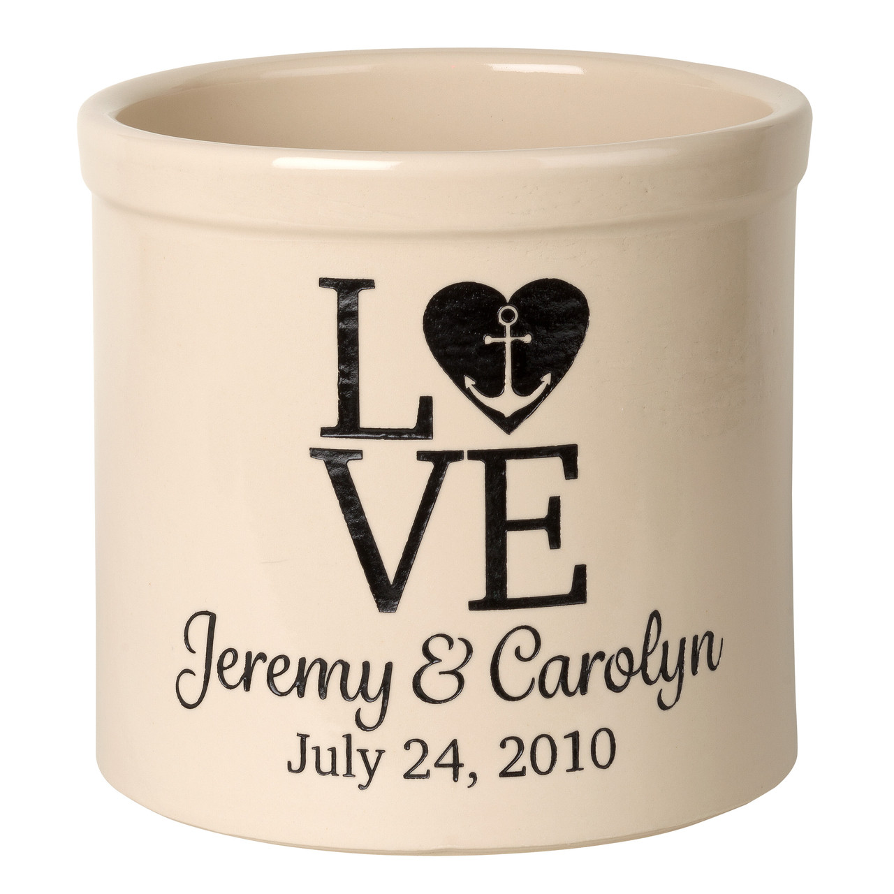 Personalized Stoneware Crock with Anchor and Heart - "Love"