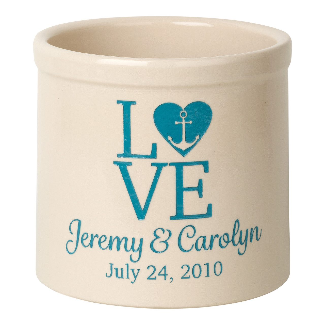 Personalized Stoneware Crock with Anchor and Heart - "Love"