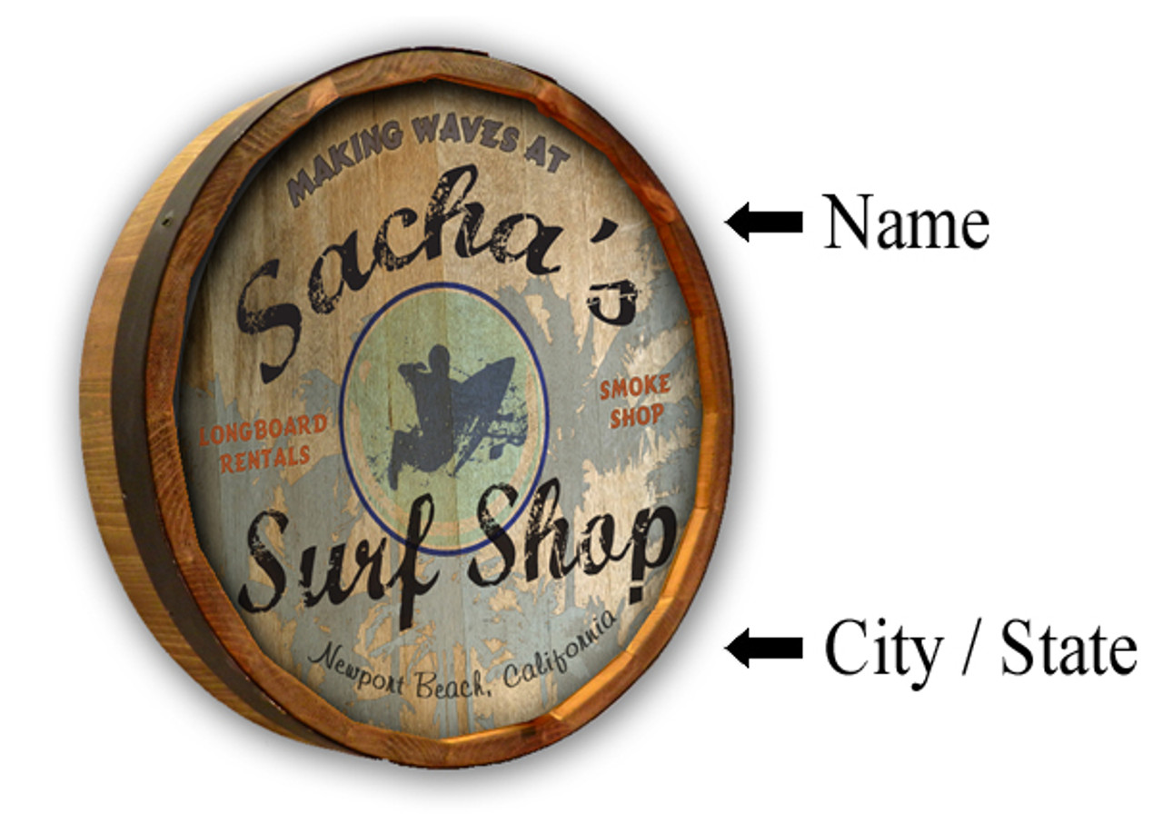 Personalized Surf Shop Quarter Barrel Sign - 19"