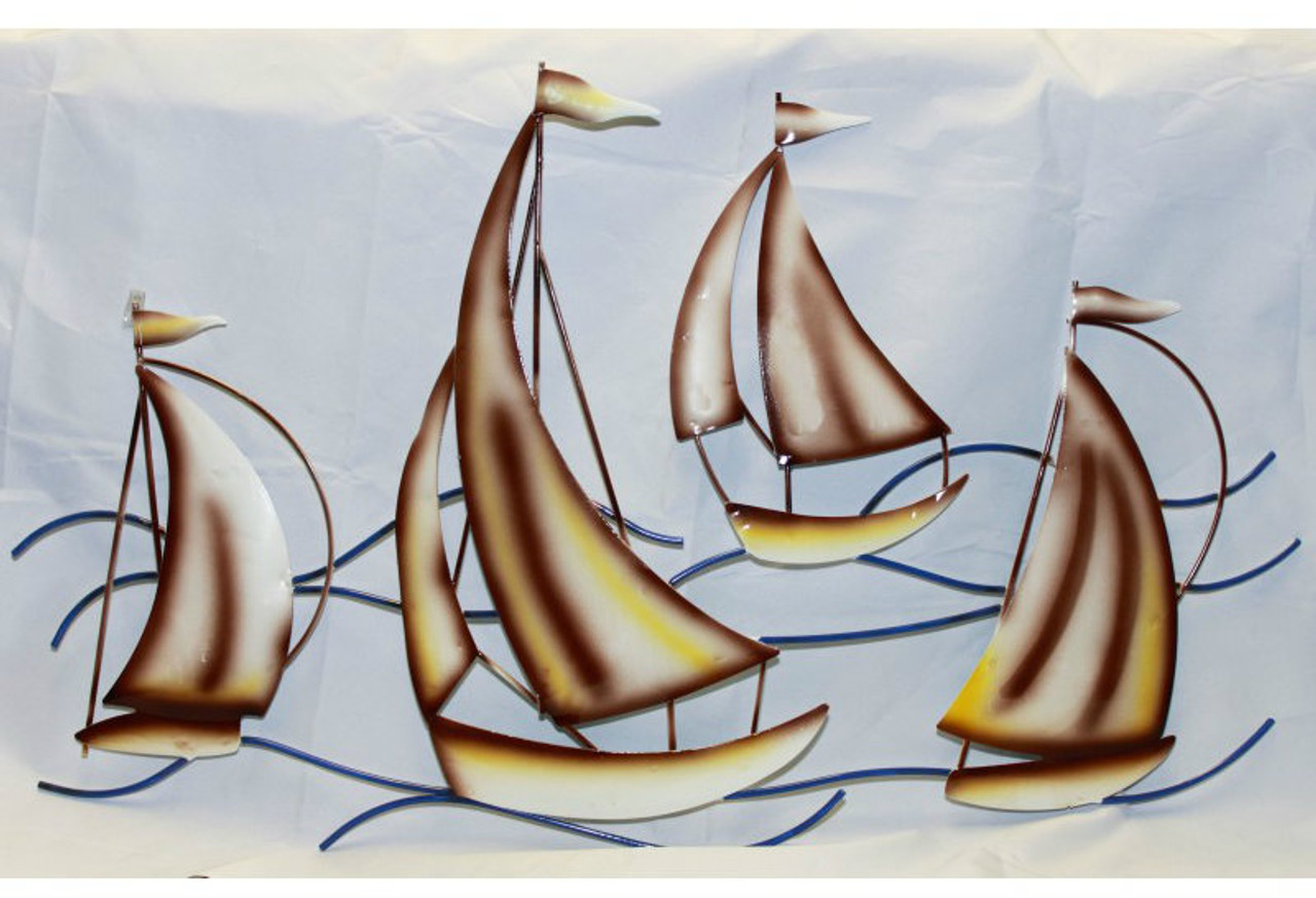 Sailboats on Waves Metal Wall Sculpture (MT-42)