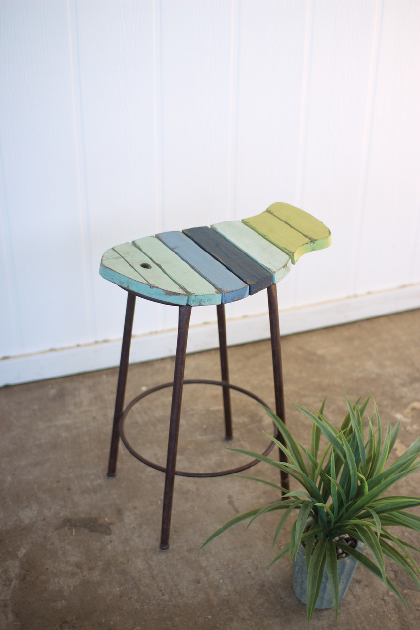 Painted Wood and Metal Fish Counter Stool Nautical Chairs