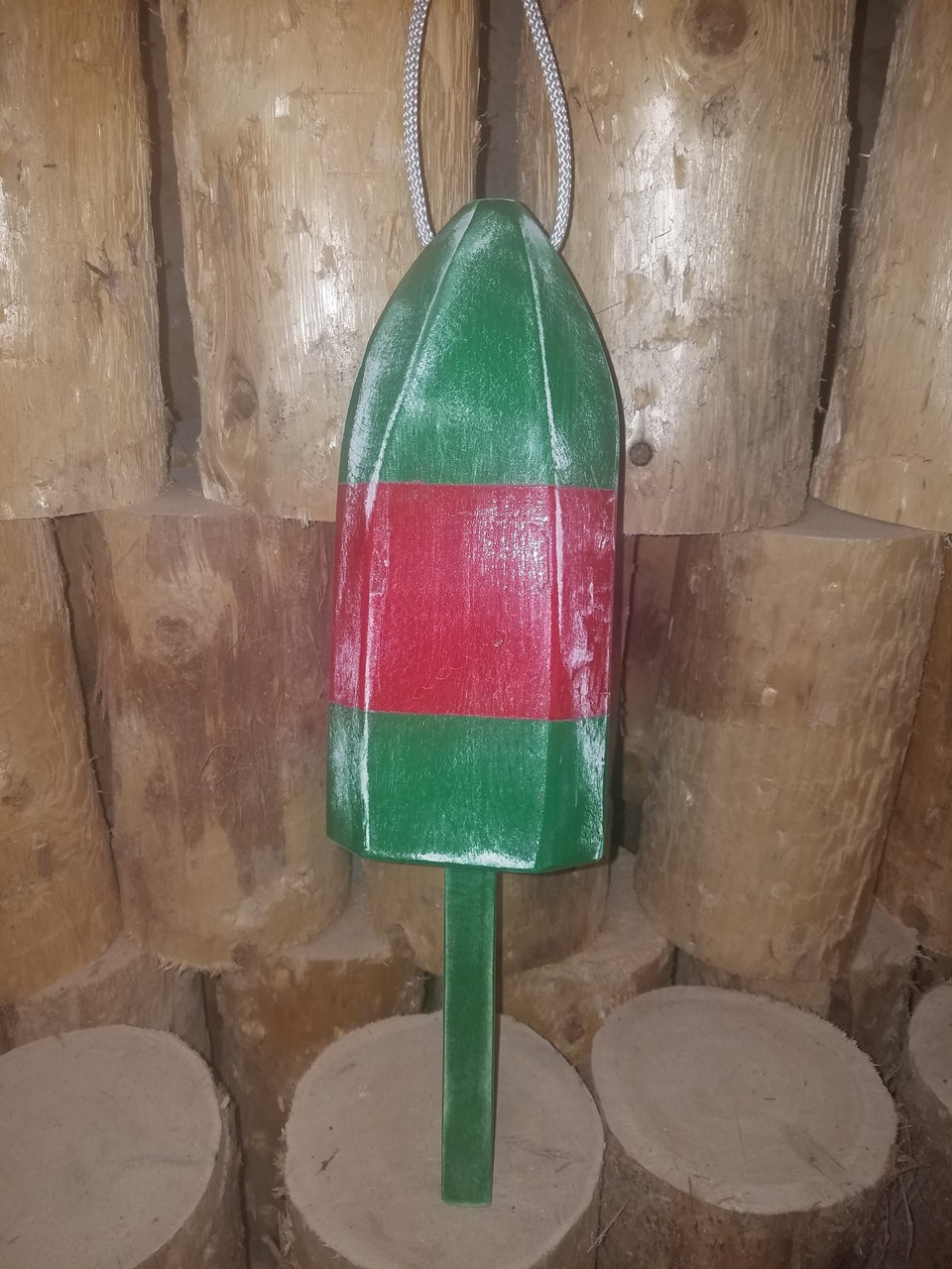 Wooden Lobster Buoy - 21" - Green with Red Band - Personalized