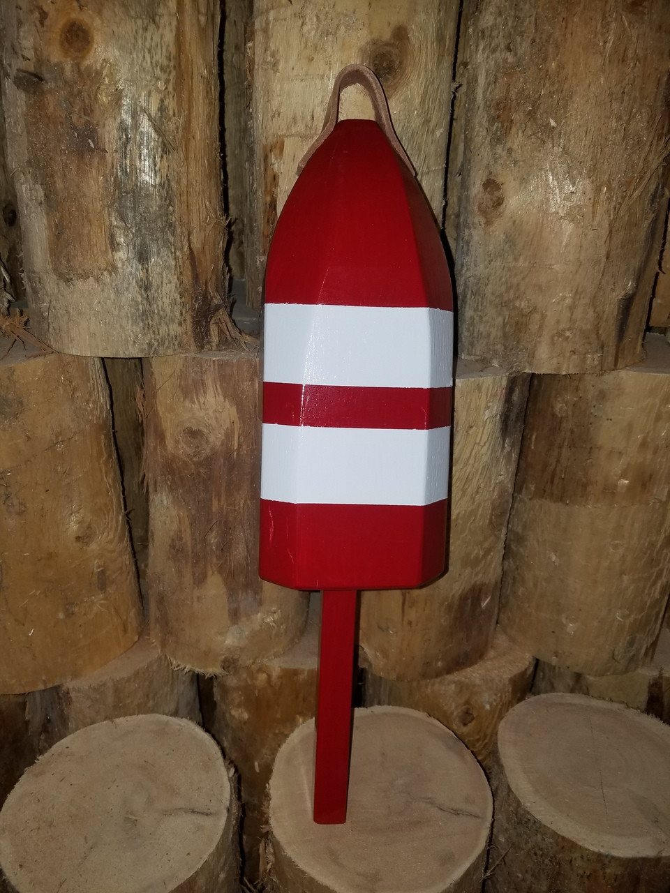Wooden Lobster Buoy - 21" - Red with White Stripes - Personalized