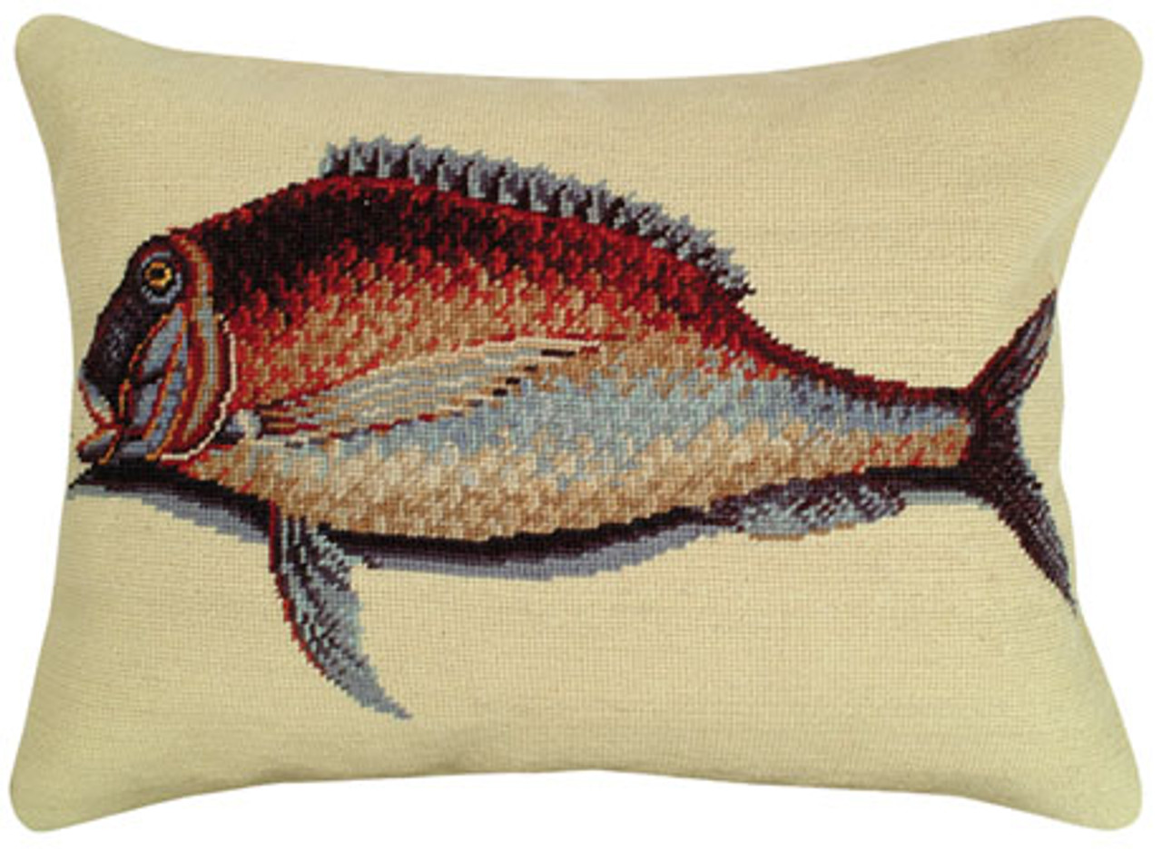 Porgy Fish Needlepoint Pillow