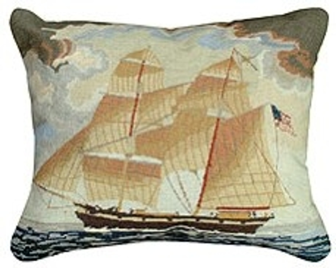 Red and White Sailboat Needlepoint Pillow