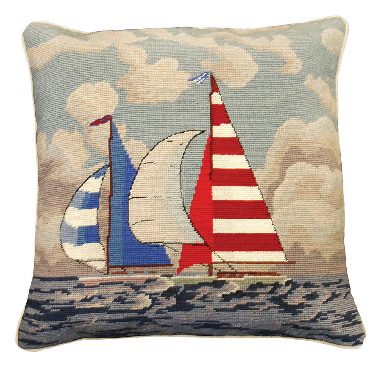 Striped Sailboat Needlepoint Pillow