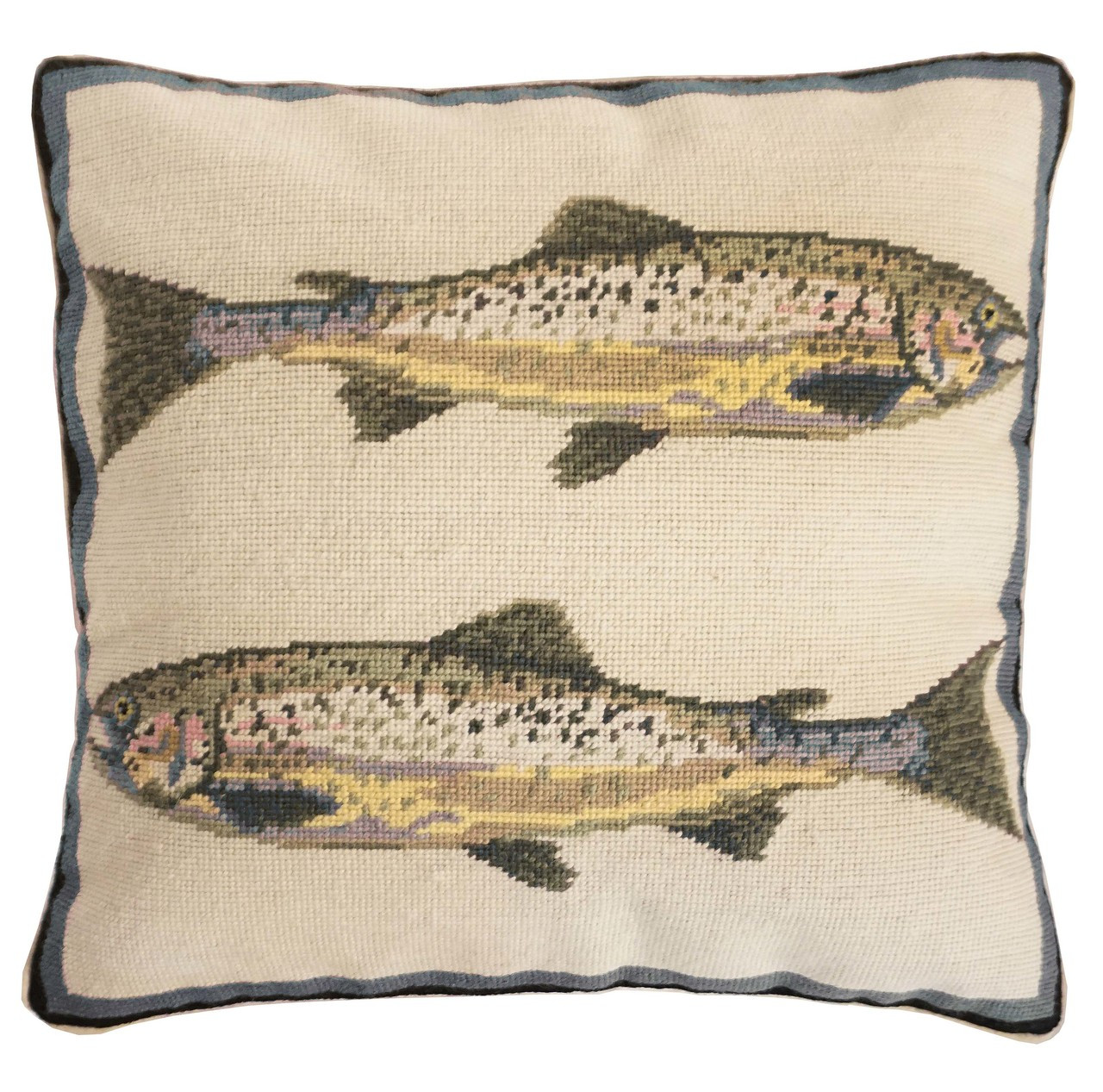 Double Rainbow Fish Needlepoint Pillow