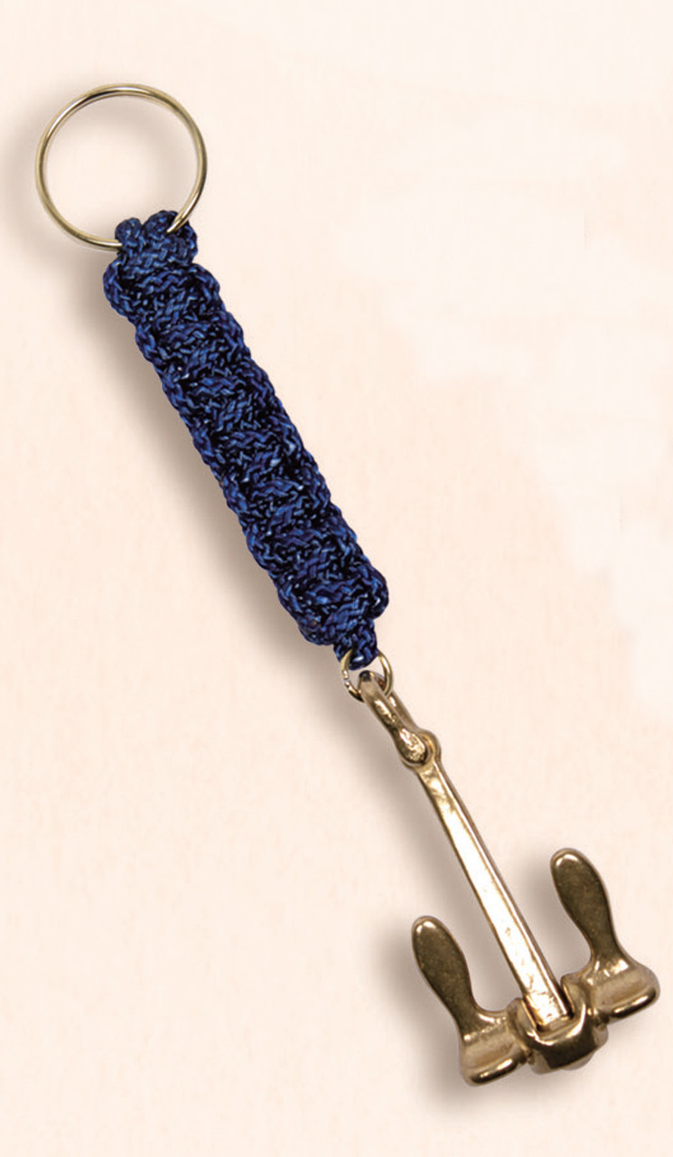 Brass Key Chain - Anchor with Blue Lanyard