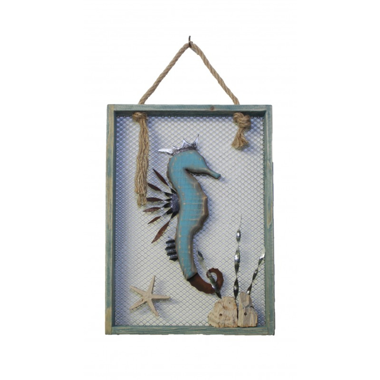 Wood and Metal Seahorse in Wooden Frame 13.75" x 10"